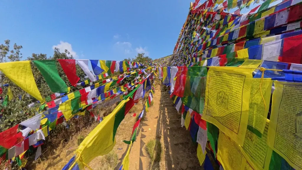 Prayer flags along the Jamacho Hiking Trail