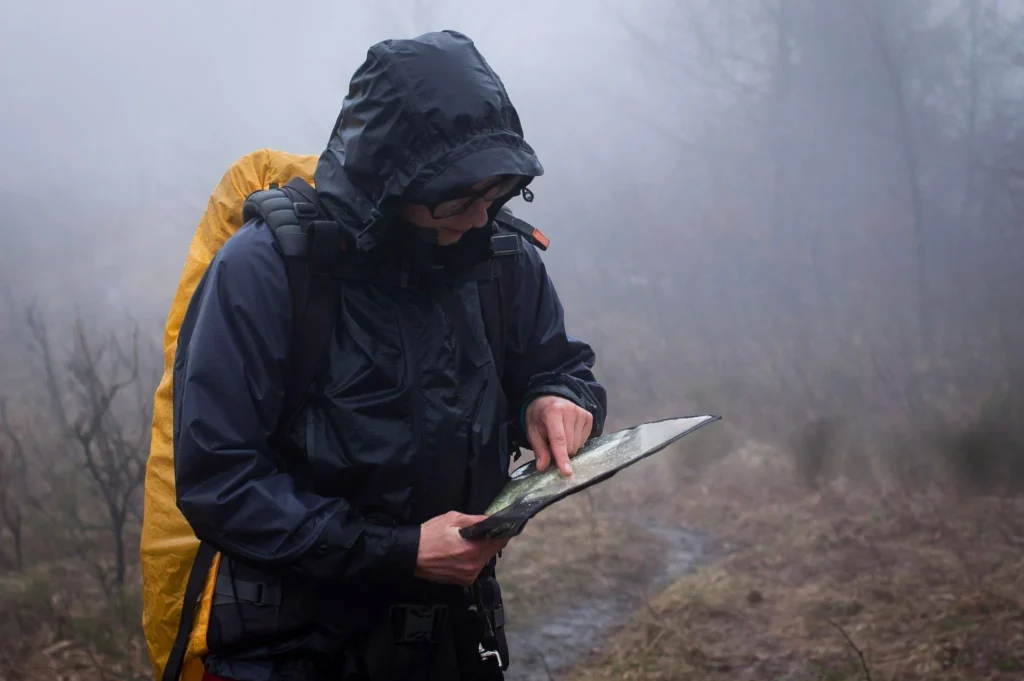 Seeing map during rain hike